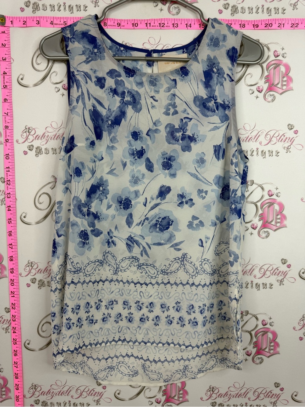 Skies Are Blue Blue and White Floral Sleeveless Camisole